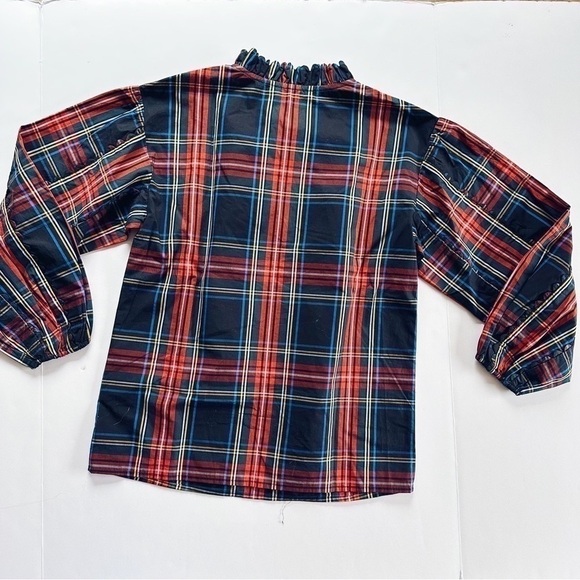 NEW J.Crew Scalloped Tie Neck Stewart Tartan Plaid Poplin Shirt - Picture 6 of 9